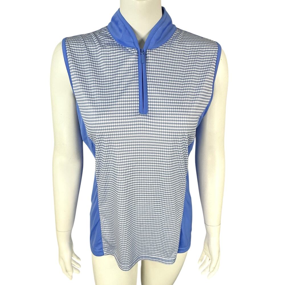 Horn Legend Golf Polo Top Shirt Womens Medium Sleeveless Houndstooth UPF 50 New